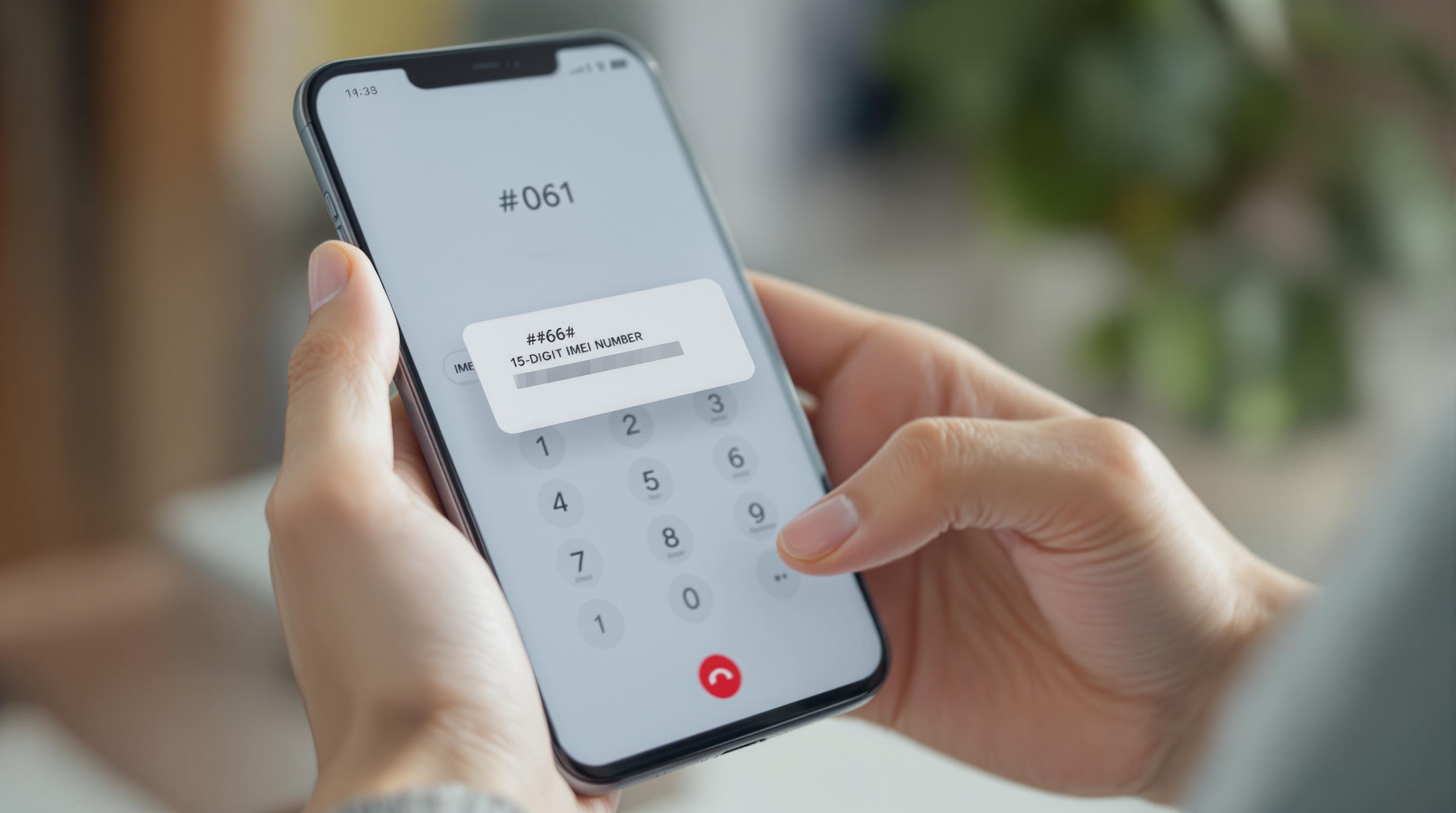 Pantalla de celular mostrando el código *#06# para obtener IMEI
